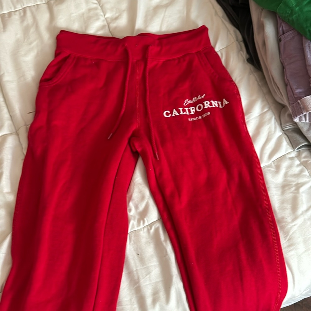 red sweatpants